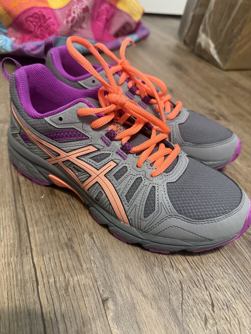 ASICS Kids Gray Running Shoes with Coral Accents